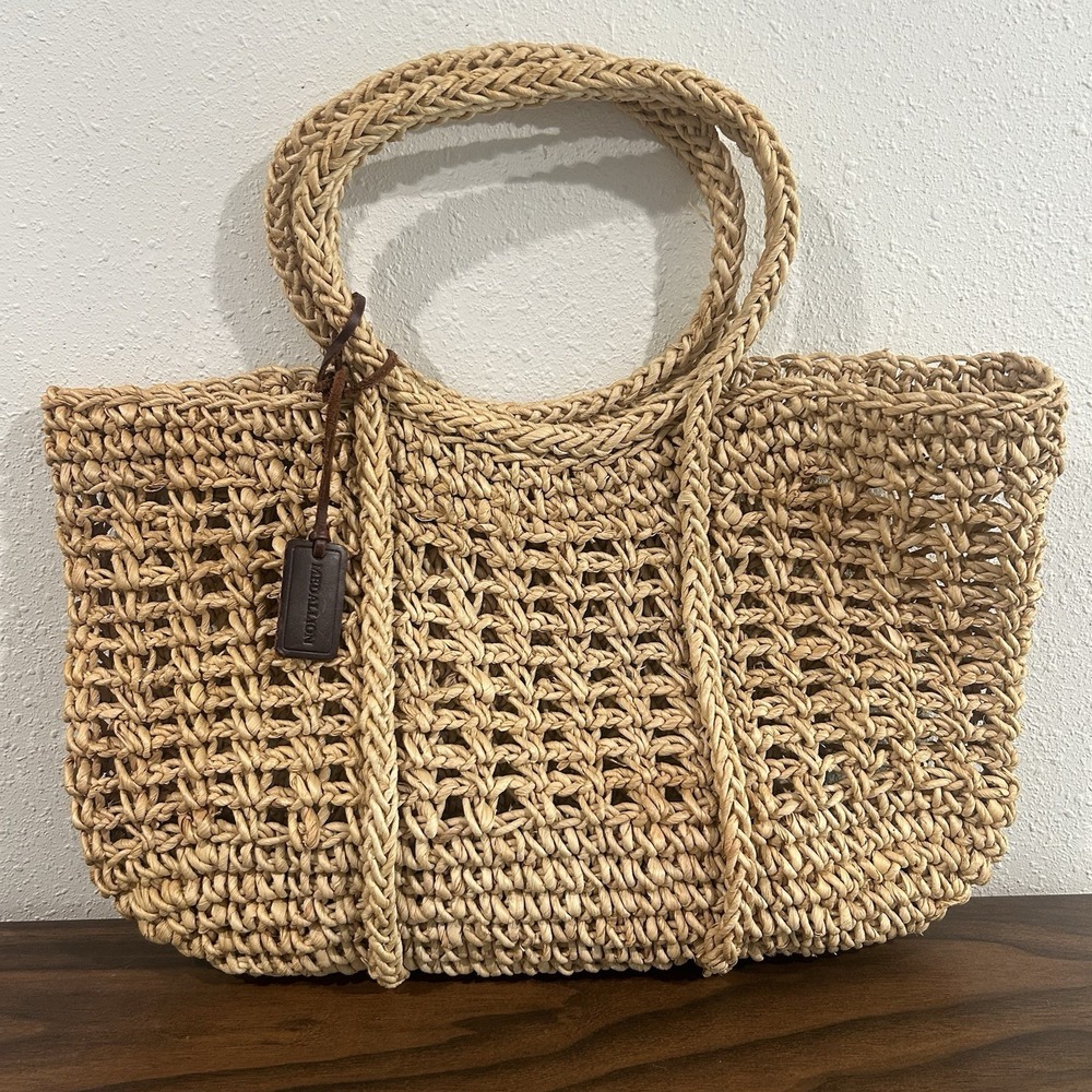 Wathne Corn Husk Woven Tote Bag Double Handle Boho Shoulder Purse Raffia Open